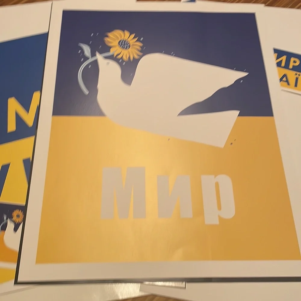 10-piece new Ukrainian peace posters and bumper stickers